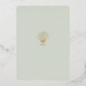 Elegant Gold Seashell Sage Wedding invitation Folieneinladung (Rückseite)