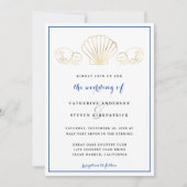 Elegant Gold Seashell Waves Wedding Einladung (Vorderseite)