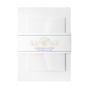Elegant Gold Seashell Waves Wedding Einladungsbanderole