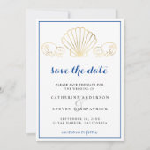 Elegant Gold Seashell Waves Wedding rettet das Dat Einladung (Vorderseite)