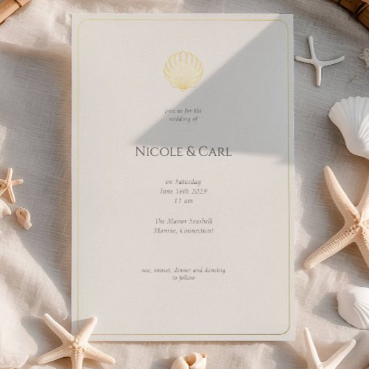 Elegant Gold Seashell Wedding invitation Folieneinladung