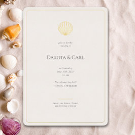 Elegant Gold Seashell Wedding invitation Folieneinladung