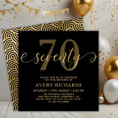 Elegant Gold Siebziges Script Black 70. Geburtstag Einladung