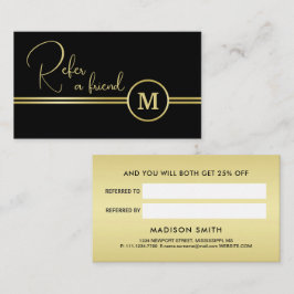 Elegant Gold Signature Monogram on Black Empfehlungskarte