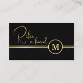 Elegant Gold Signature Monogram on Black Empfehlungskarte (Vorderseite)