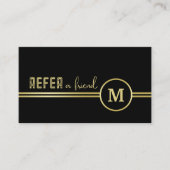 Elegant Gold Signature Monogram on Black Empfehlungskarte (Vorderseite)