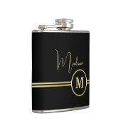 Elegant Gold Signature Monogram on Black Flachmann (Rechts)