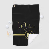 Elegant Gold Signature Monogram on Black Golfhandtuch (Insitu)
