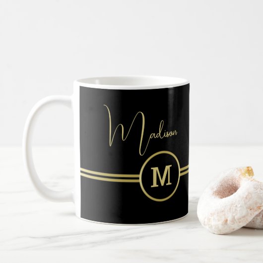 Elegant Gold Signature Monogram on Black Kaffeetasse (Mit Donut)