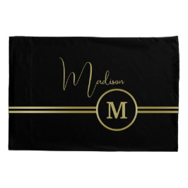 Elegant Gold Signature Monogram on Black Kissenbezug