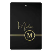 Elegant Gold Signature Monogram on Black Mini Klemmbrett (Rückseite)