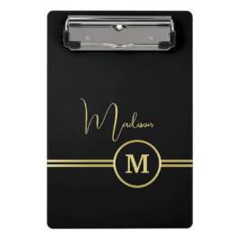 Elegant Gold Signature Monogram on Black Mini Klemmbrett