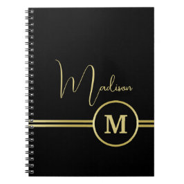 Elegant Gold Signature Monogram on Black Notizblock