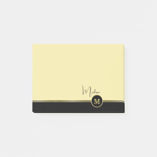 Elegant Gold Signature Monogram on Black Post-it Klebezettel (Vorderseite)