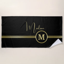Elegant Gold Signature Monogram on Black Strandtuch
