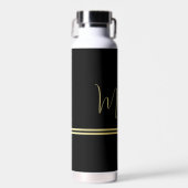 Elegant Gold Signature Monogram on Black Trinkflasche (Vorne)
