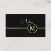 Elegant Gold Signature Monogram on Black Visitenkarte (Vorderseite)