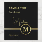 Elegant Gold Signature Monogram on Black Weinetikett (Einzelnes Label)