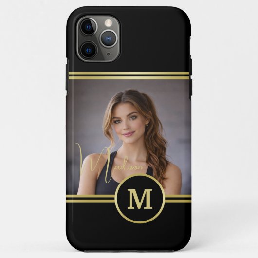 Elegant Gold Signature Monogram with Photo Case-Mate iPhone Hülle (Rückseite)