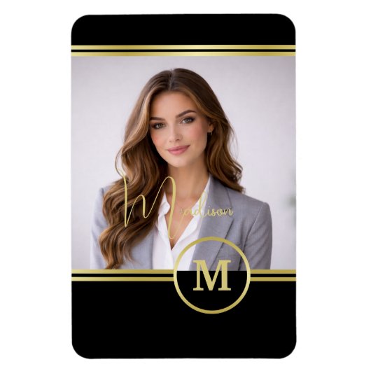 Elegant Gold Signature Monogram with Photo Magnet (Vertikal)