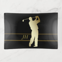 Elegant Gold Silhouette Golfer Monogram