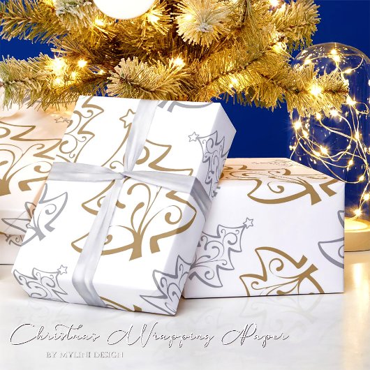 Elegant Gold Silver Christmas Tree Geschenkpapier