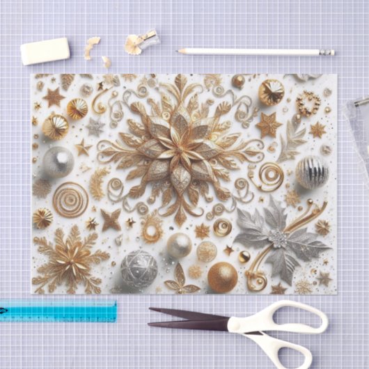 Elegant Gold Silver Flourish Christmas Craft Seidenpapier (Handwerk)