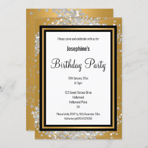 ELEGANT GOLD SILVER HOLOGRAPHIC BLACK BIRTHDAY EINLADUNG