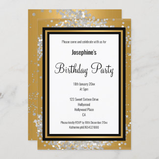 ELEGANT GOLD SILVER HOLOGRAPHIC BLACK BIRTHDAY EINLADUNG