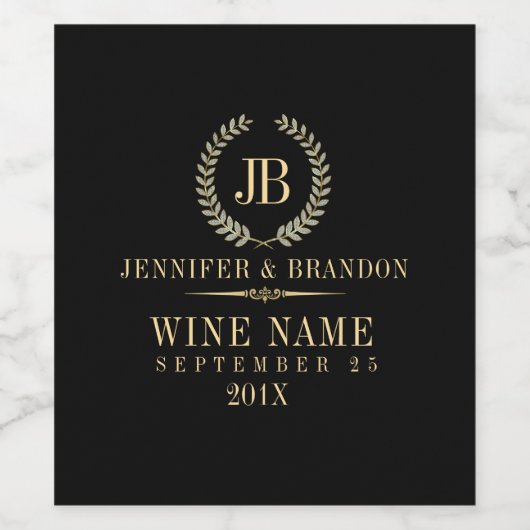 Elegant Gold & Silver Laurel Wreath Weinetikett (Einzelnes Label)