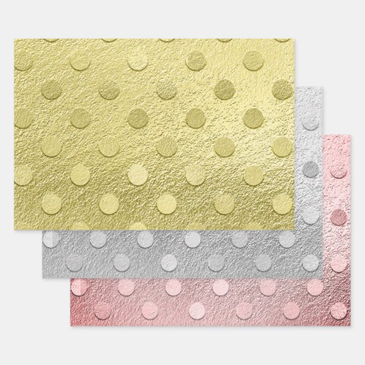 Elegant Gold Silver Pink Metallic Sheen Polka Dot Geschenkpapier Set (Set)