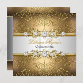Elegant Gold Silver Swirl Damask Quinceanera Einladung (Vorne/Hinten)