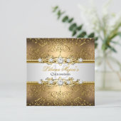 Elegant Gold Silver Swirl Damask Quinceanera Einladung (Stehend Vorderseite)