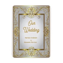 Elegant Gold & Silver Wedding Invitation – Ornate Magnet