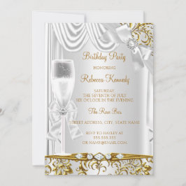 Elegant Gold Silver White Silk Champagne Geburtsta Einladung