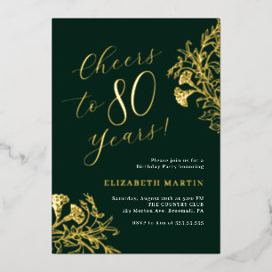 Elegant Gold Smaragd 80. Geburtstag Folieneinladung