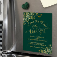 Elegant Gold Smarald Green Save the Date Magnet