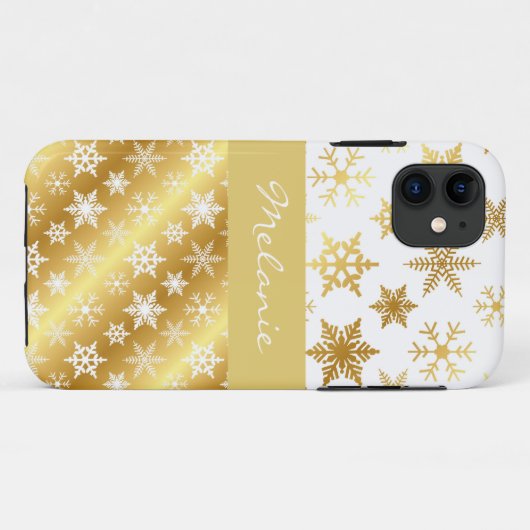 Elegant Gold Snow Flake Monogram iPhone Case (Rückseite (Horizontal))