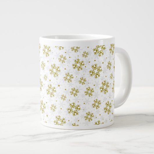 Elegant Gold Snowflake Winter Pattern Jumbo-Tasse (Vorderseite Rechts)