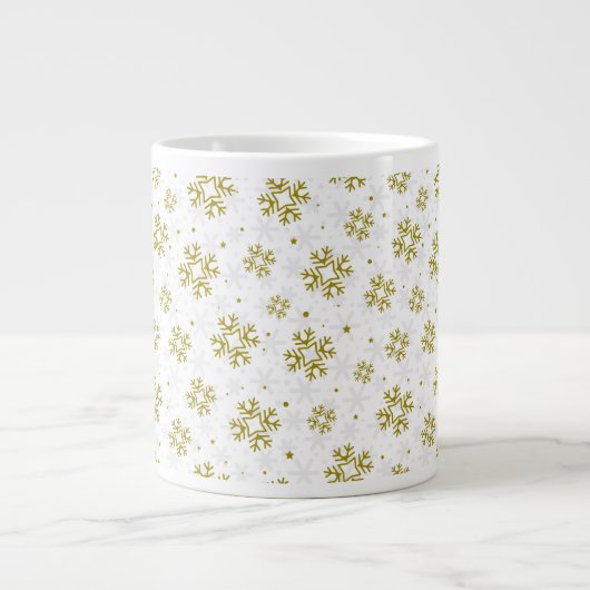 Elegant Gold Snowflake Winter Pattern Jumbo-Tasse (Vorderseite)