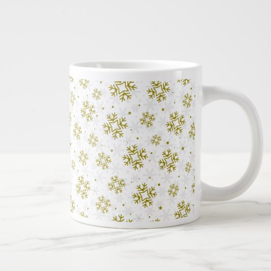 Elegant Gold Snowflake Winter Pattern Jumbo-Tasse (Rechts)
