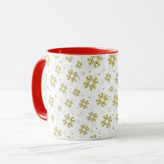 Elegant Gold Snowflake Winter Pattern Tasse (Vorderseite Links)