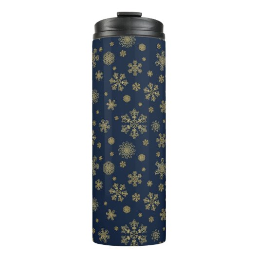 Elegant Gold Snowflake Winter Pattern Thermosbecher (Vorderseite)