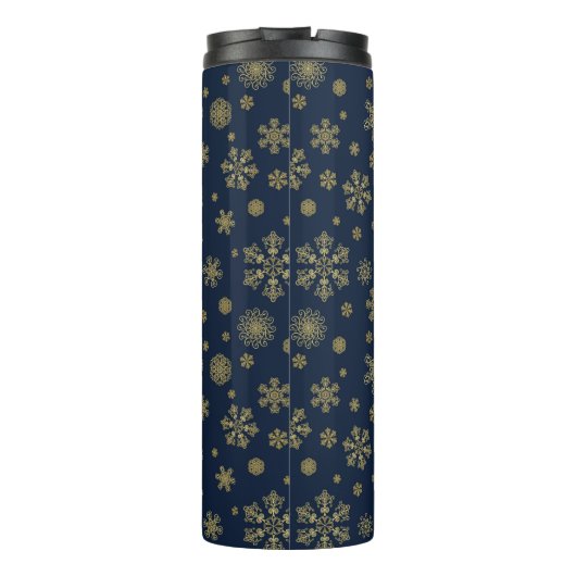 Elegant Gold Snowflake Winter Pattern Thermosbecher (Rückseite)