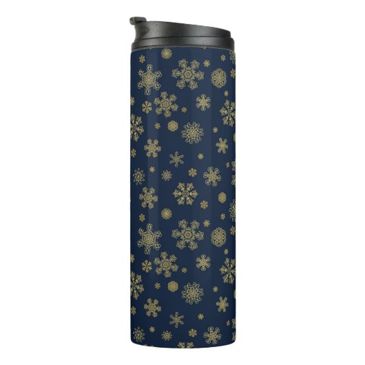 Elegant Gold Snowflake Winter Pattern Thermosbecher (Nach rechts gedreht)