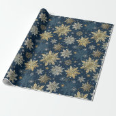 Elegant Gold Snowflakes Winter Blue Christmas Geschenkpapier (Ungerollt)