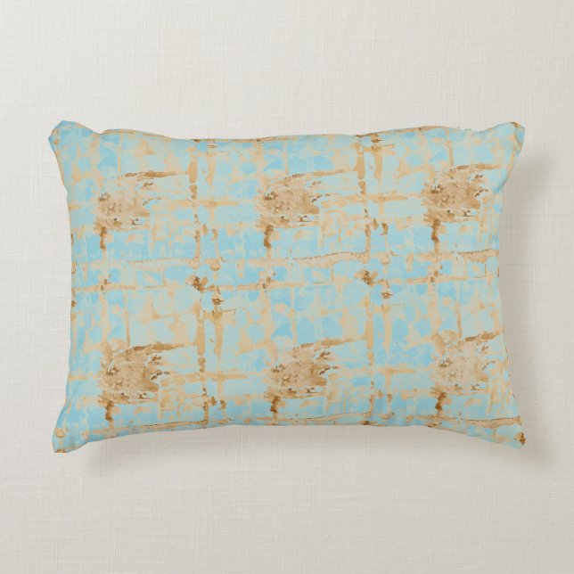 Elegant, Gold Soft Blue Checkered Abstract Pattern Dekokissen (Vorderseite)