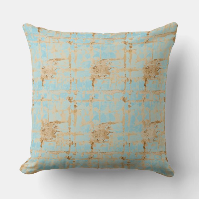 Elegant, Gold Soft Blue Checkered Abstract Pattern Kissen (Vorderseite)
