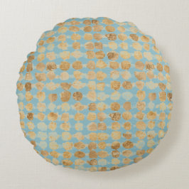 Elegant, Gold Soft Blue Polkadot Pattern Rundes Kissen