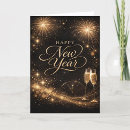 Elegant Gold Sparkle Happy New Year Design Feiertagskarte